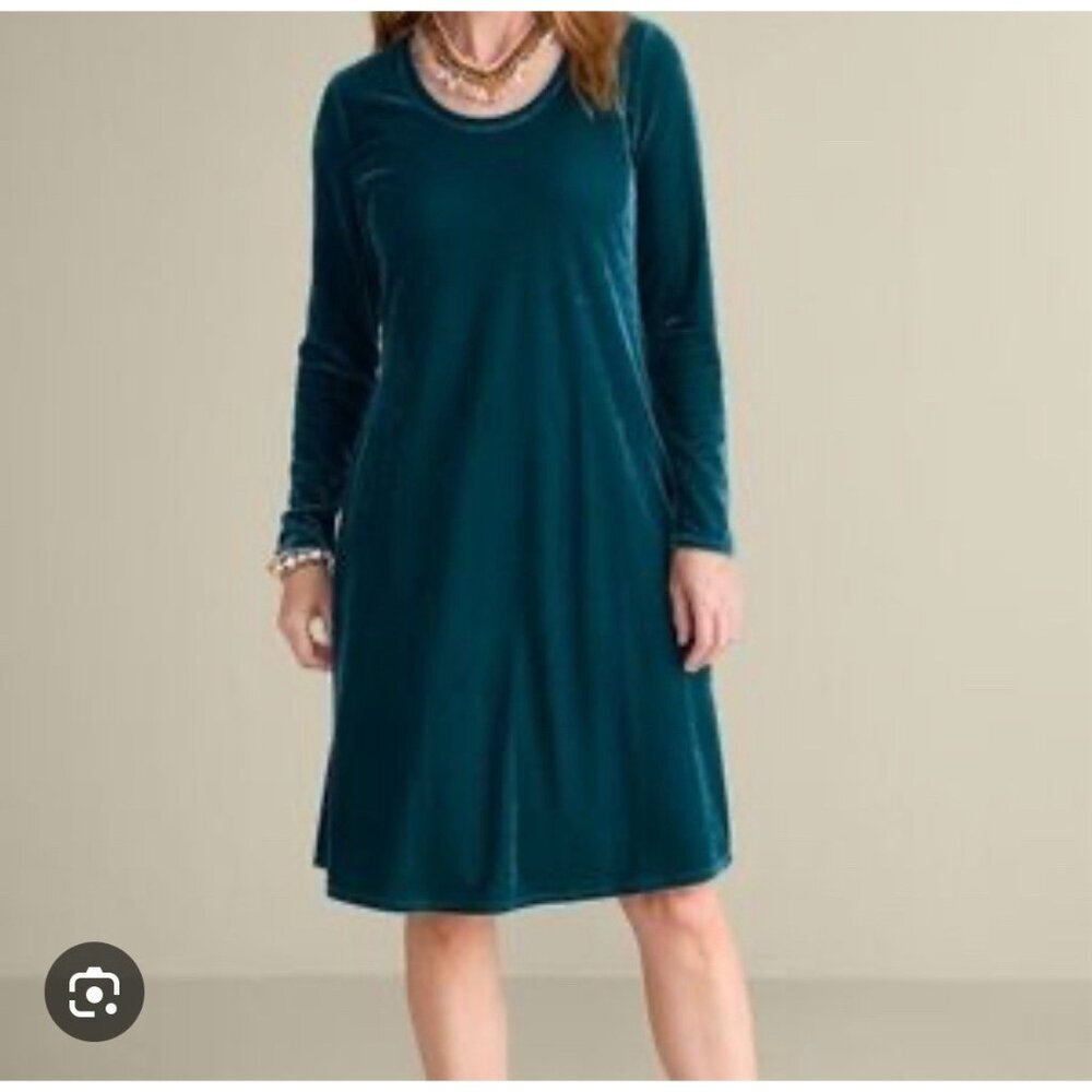 Soft Surrounding Velour Long Sleeve Mini Dress Women Petite Medium Green Holiday